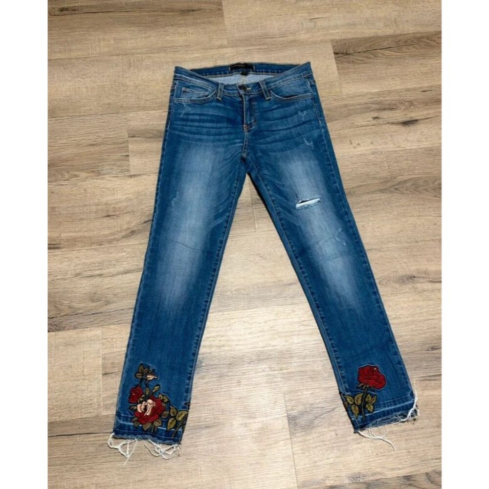 Flying Monkey Platinum Rose Embroidered Distressed Skinny Jeans
